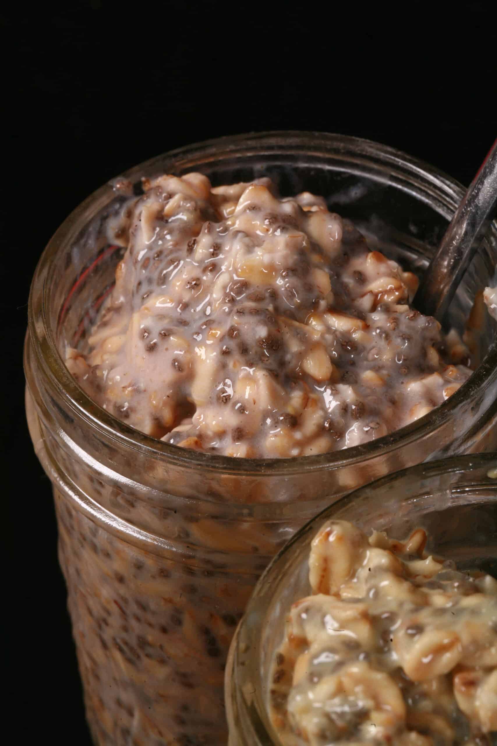 3 jars of different flavours of high protein overnight oats.