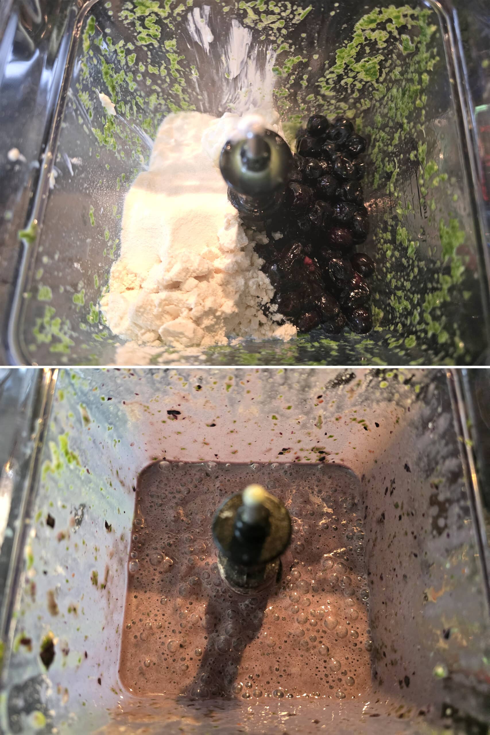 2 part image showing the remaining ingredients added to the blender and blended smooth.